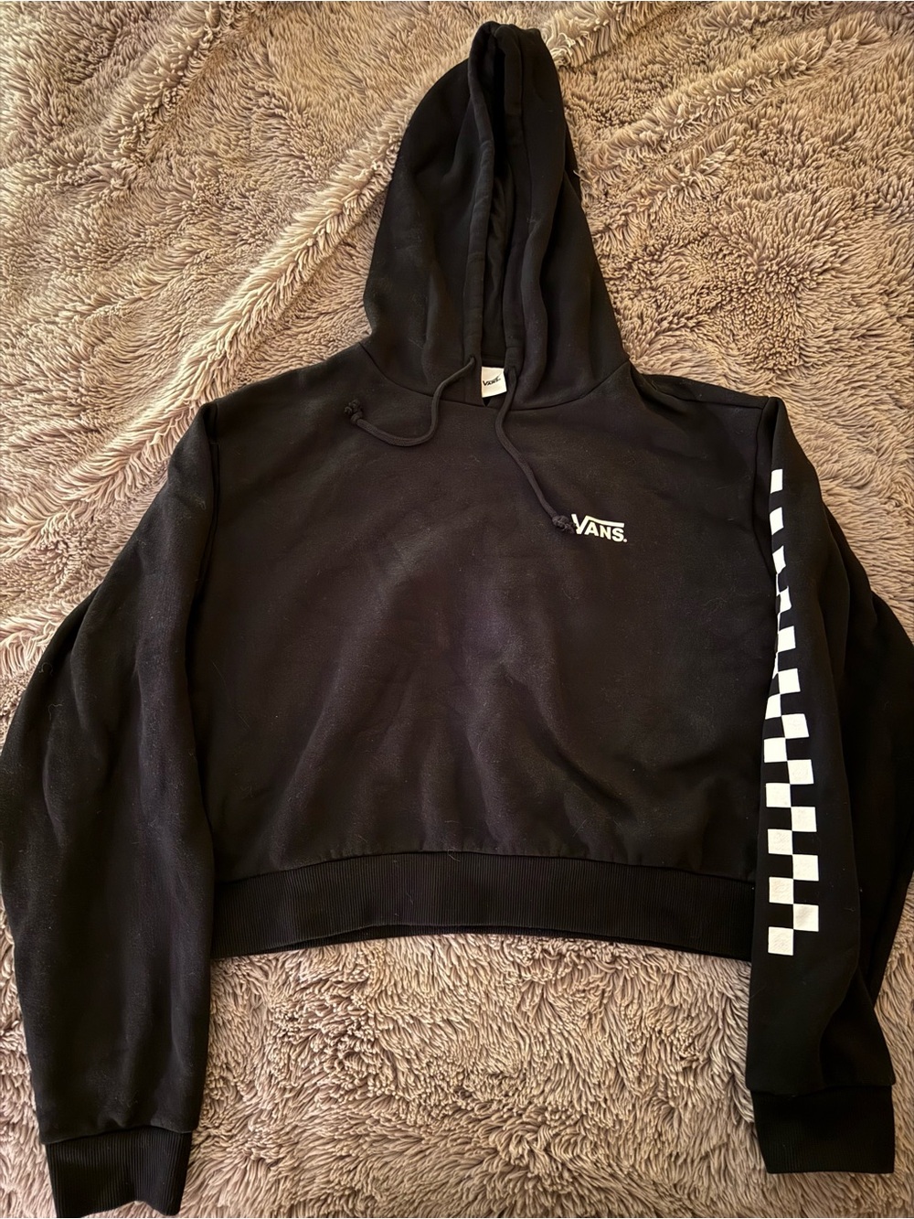 Vans Black Checkerboard Semi-Cropped Hoodie - Women's Sweater
